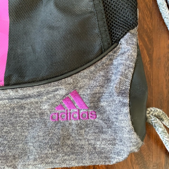 Adidas Sport Bag Training Pack Backpack Pull String Purple/Black/Grey 17” By 12” - Picture 2 of 6
